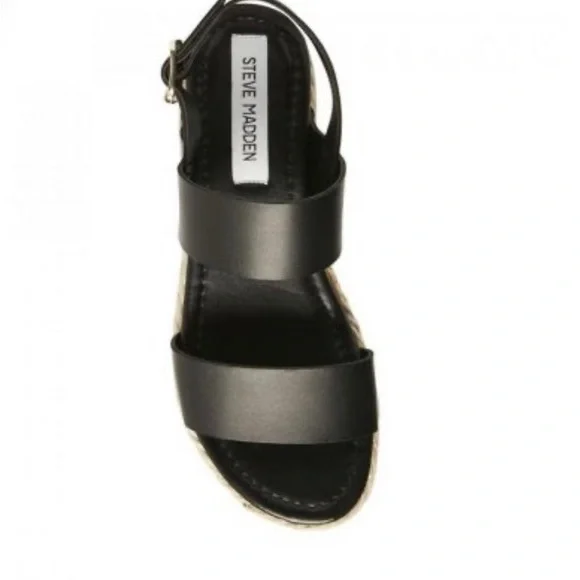 STEVE MADDEN CiCi Black Leather Flat Sandals - Picture 4 of 5
